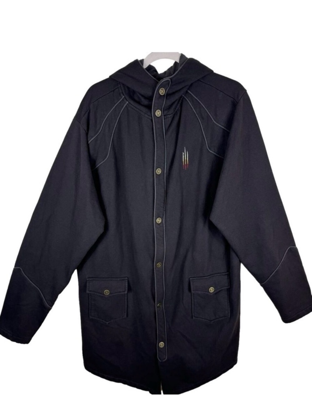 Jinx Black Long Sleeve Hooded Long Fitting Full Zip‎ Snap Sweatshirt Jacket 2XL